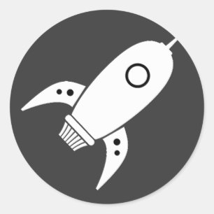 Fat Retro Rocket Ship White Classic Round Sticker