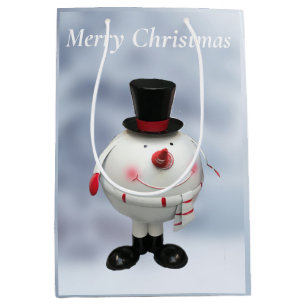 Fat Round Funny Tin Snowman  Medium Gift Bag