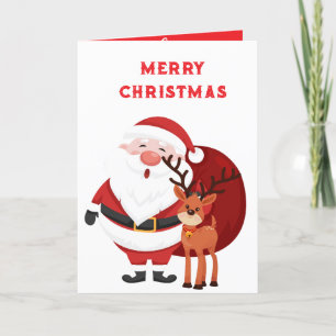Fat santa and reindeer personalise holiday card