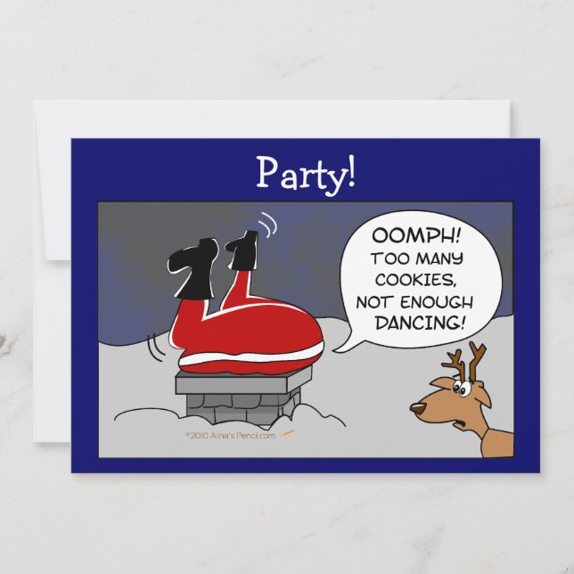 Fat Stuck Santa Funny Christmas Dancing Cartoon Invitation (Front)