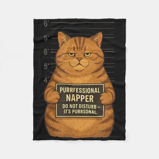 Fat Tabby Cat Mugshot – Funny “napping” Arrest Des Fleece Blanket (Front)