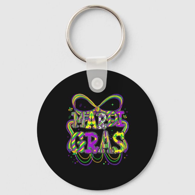 Fat Tuesday Mardi Gras Coquette Bow Kids Girls Wom Key Ring (Front)