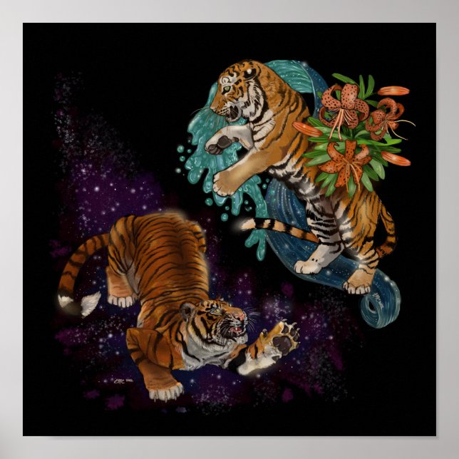 Fate in the Stars Tigers Pattern Dark Background P Poster (Front)