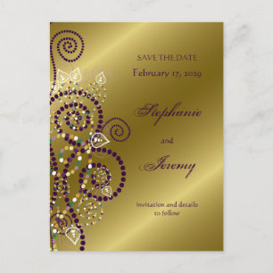 fatfatin Boho Purple Spirals Gold Save The Date Announcement Postcard