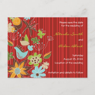 fatfatin Red Floral Garden Save The Date Postcard