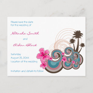 fatfatin Tropical Waves Hibiscus Save The Date Announcement Postcard
