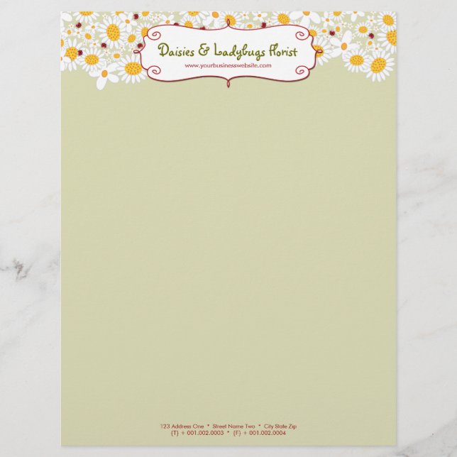 fatfatin White Daisies & Ladybugs Letterhead (Front)