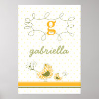 fatfatin Yellow Swirly Mum & Baby Bird Kids Wall A