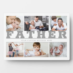 FATHER 6 Photo Collage Grey Custom Text 5x7 Plaque