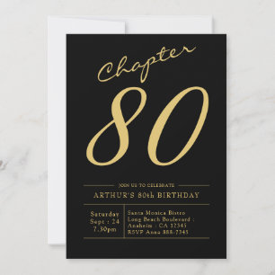 Father 80th Birthday 80 Years Old Black Gold Party Invitation