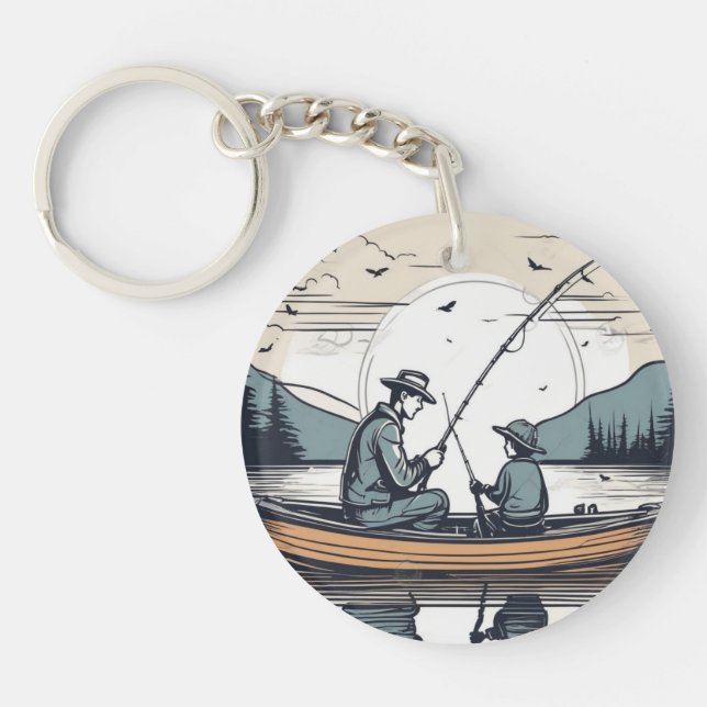 Father and Child Fishing Together Key Ring (Front)