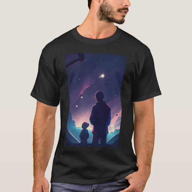 Father and Child Stargazing Design gift T-Shirt (Front)