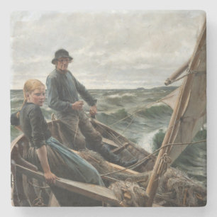 Father and Daughter at Sea (by Albert Edelfelt) Stone Coaster