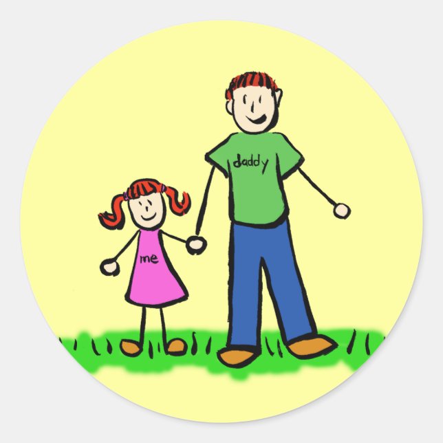 Father and Daughter Family Characters Art Stickers (Front)