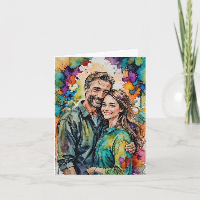 Father and Daughter Watercolor Portrait – Colourfu Card (Front)