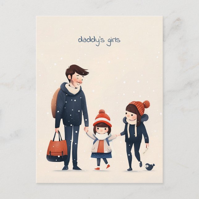 Father and Daughters Going to School Postcard (Front)