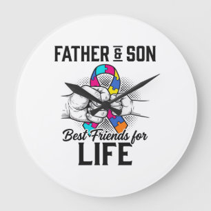 Father and Son Best Friends for Life Puzzle Ribbon Large Clock