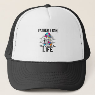 Father and Son Best Friends for Life Puzzle Ribbon Trucker Hat