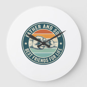 Father and Son Best Friends Vintage Fist Bump Shir Large Clock