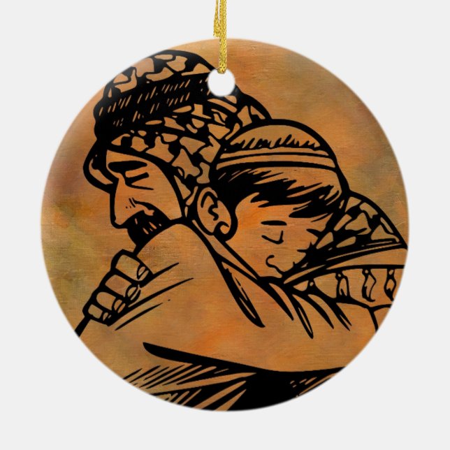 Father and Son embracing inspirational art Ceramic Tree Decoration (Back)