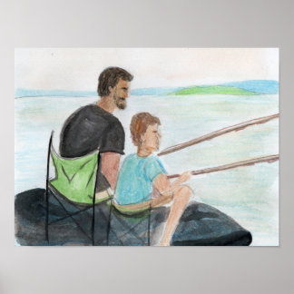 Father and Son Fishing Poster
