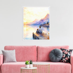 Father and Son Lake Watercolor Art Print