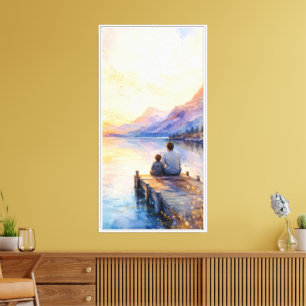 Father and Son Lake Watercolor Art Print