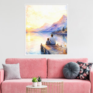 Father and Son Lake Watercolor Art Print