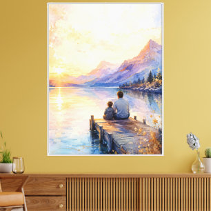 Father and Son Lake Watercolor Art Print