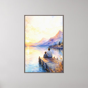 Father and Son Lake Watercolor Art Print