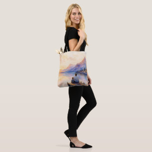 Father and Son Lake Watercolor Art Print Tote Bag