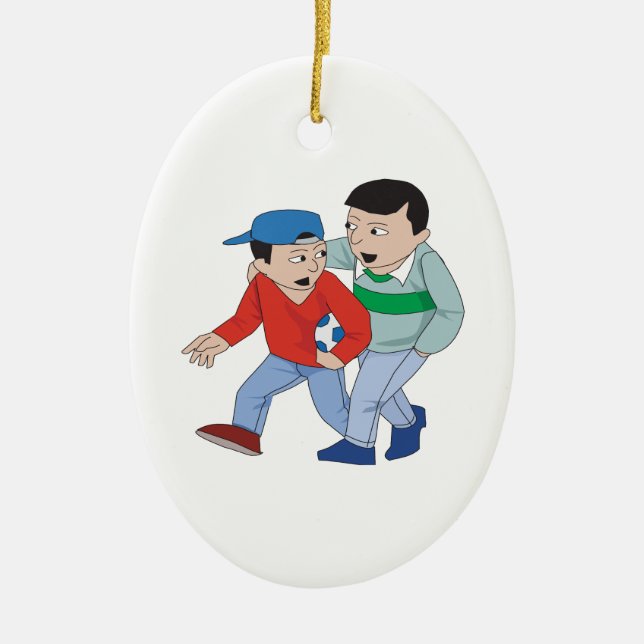 Father And Son Soccer Ceramic Tree Decoration (Front)