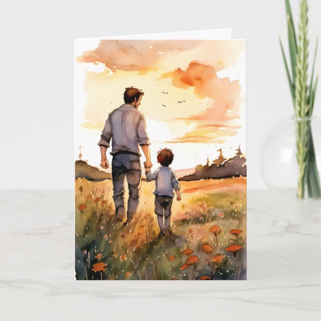 Father and Son Sunset Walk Father's Day Card (Front)