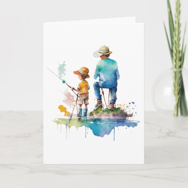 Father and Son Watercolor Illustration Ai Art Card (Front)