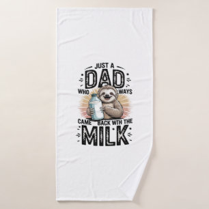 father and son with milk  sloth graphic design-01 bath towel