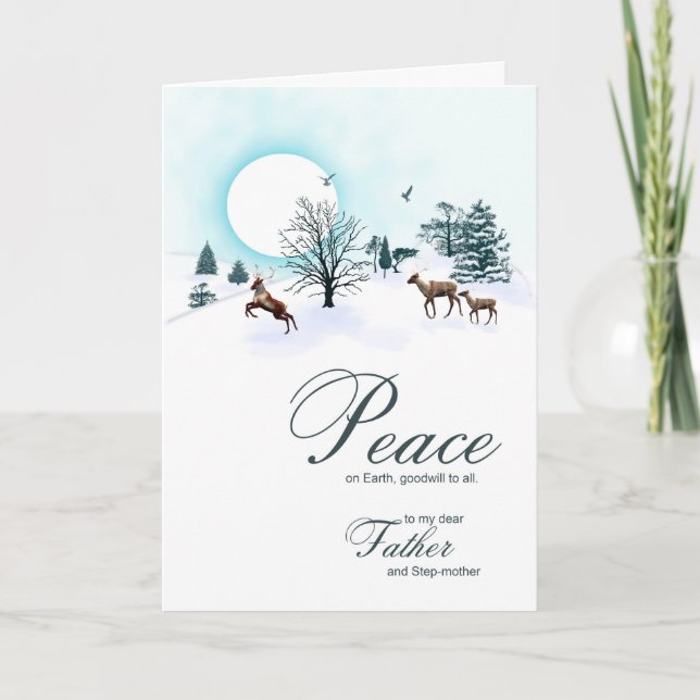 Father and step-mother, Christmas with reindeer Holiday Card (Front)