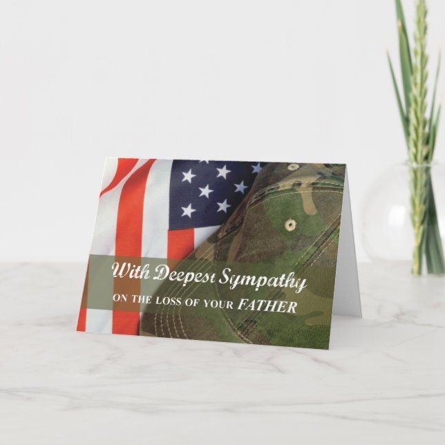Father Army Military Soldier Sympathy Hat w/ Flag Card (Front)