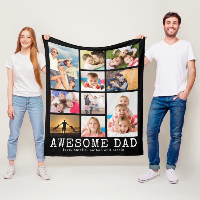 Father AWESOME DAD 10 Photo Collage Fleece Blanket (In Situ)