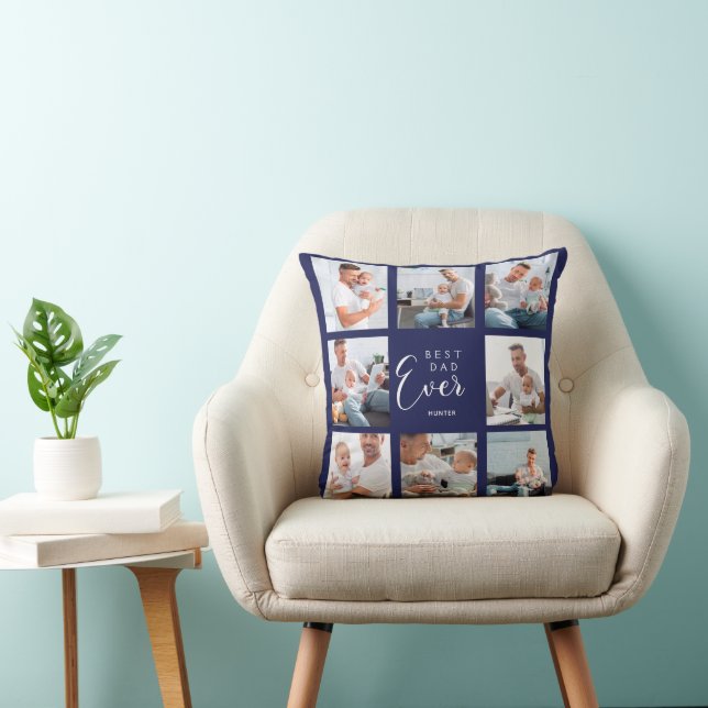 Father baby child photo collage navy blue cushion (Chair)