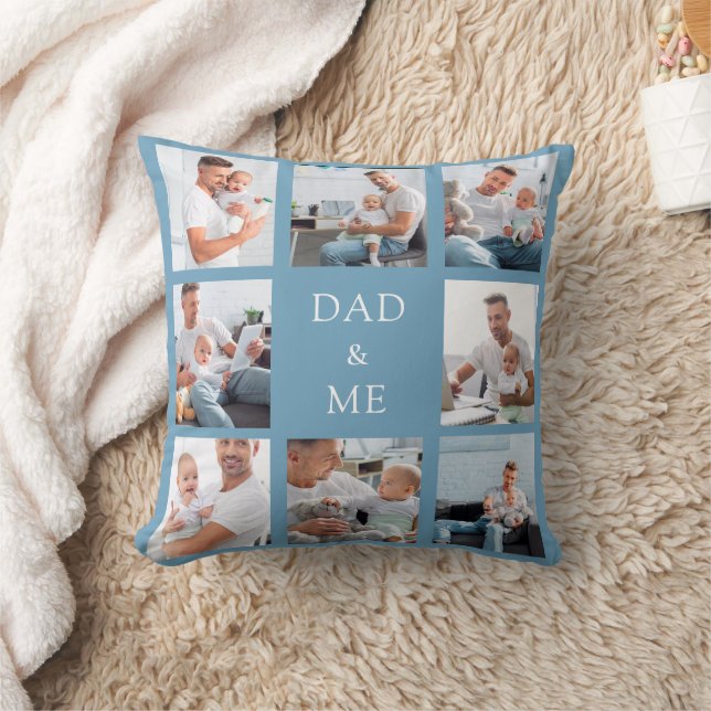 Father baby photo collage dusty blue cushion (Blanket)