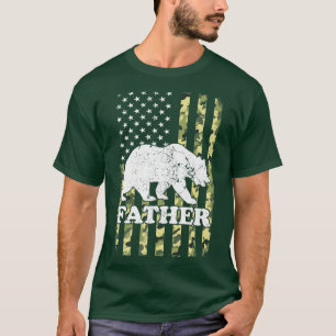 Father Bear Camping Hiking Camouflage USA American T-Shirt