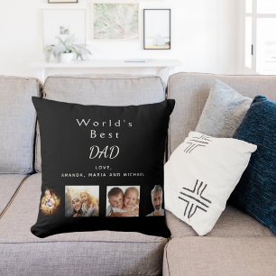 Father best dad black photo collage cushion
