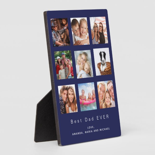 Father best dad photo family collage navy blue plaque (Side)