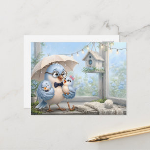 Father Bird Family Postcard – Cosy Blue Bird 