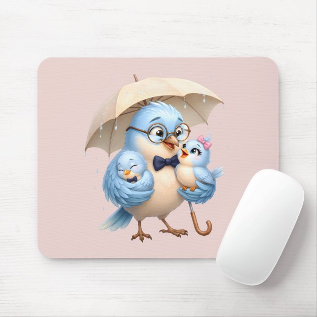 Father Bird Mouse Pad Cute Family Design (With Mouse)
