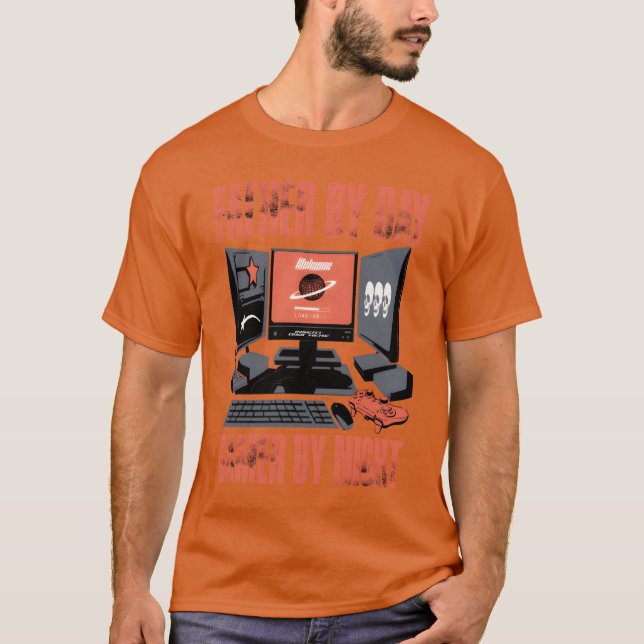 Father By Day Gamer By Night Fathers Day Gaming Ga T-Shirt (Front)