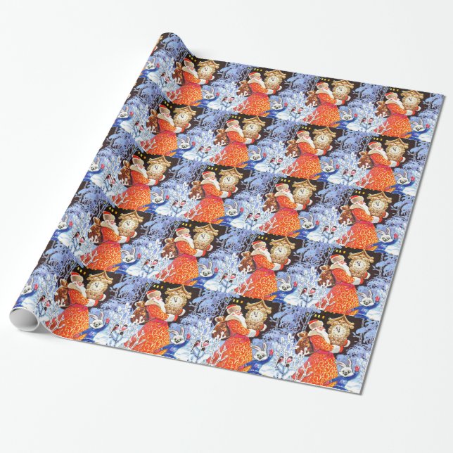 Father Christmas and clock festive Wrapping Paper (Unrolled)