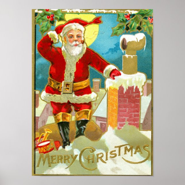 Father Christmas at a chimney Poster (Front)