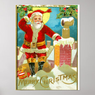 Father Christmas at a chimney Poster