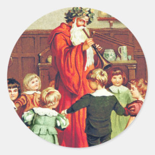 Father Christmas Blowing The Horn Classic Round Sticker